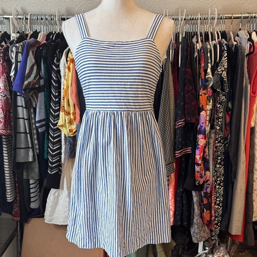 LOFT Blue and White Striped Mini Dress
